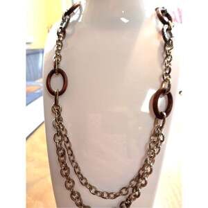 Brighton Long Silver and Wood Link Necklace.